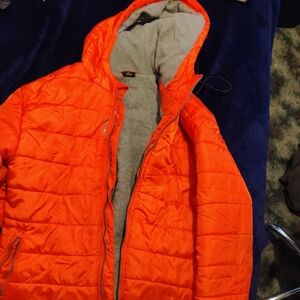 Reebok Orange Puffer Jacket with Gray Lining